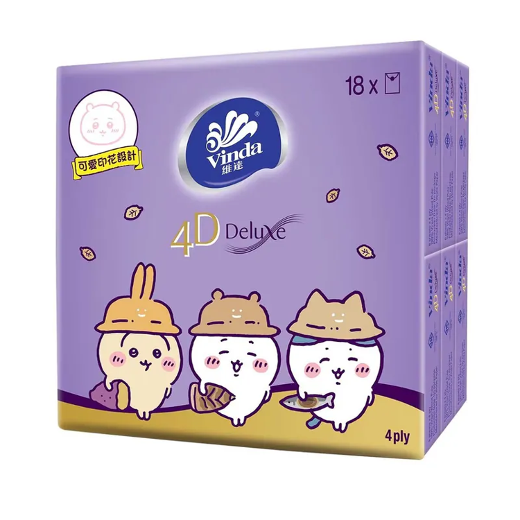 維達4D Deluxe無香迷你紙手巾(吉伊卡哇印花) 18包裝