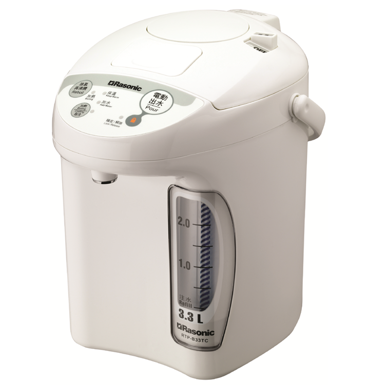 RASONIC 電動、碰杯或氣壓出水易潔塗層內膽電熱水瓶 (3.3公升)   白色